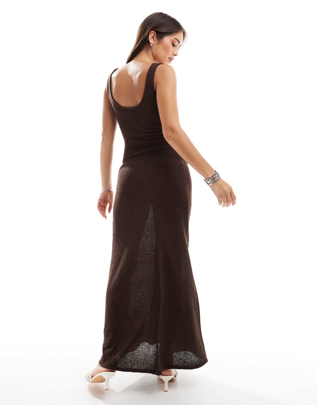 4th & Reckless knitted crochet flower detail maxi dress in brown - ASOS Sample Sale EU Store