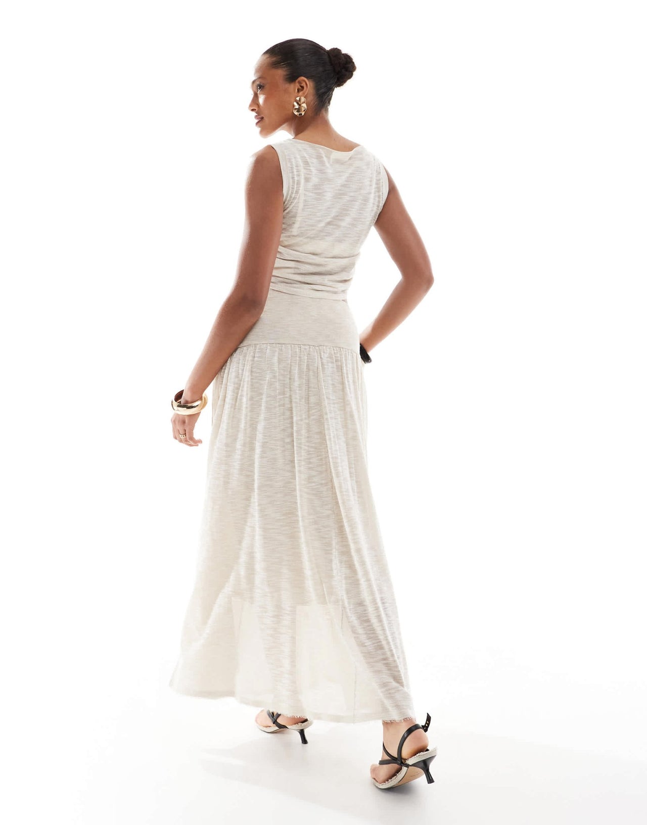 4th & Reckless knitted deep waistband drop waist maxi skirt co - ord in beige - ASOS Sample Sale EU Store