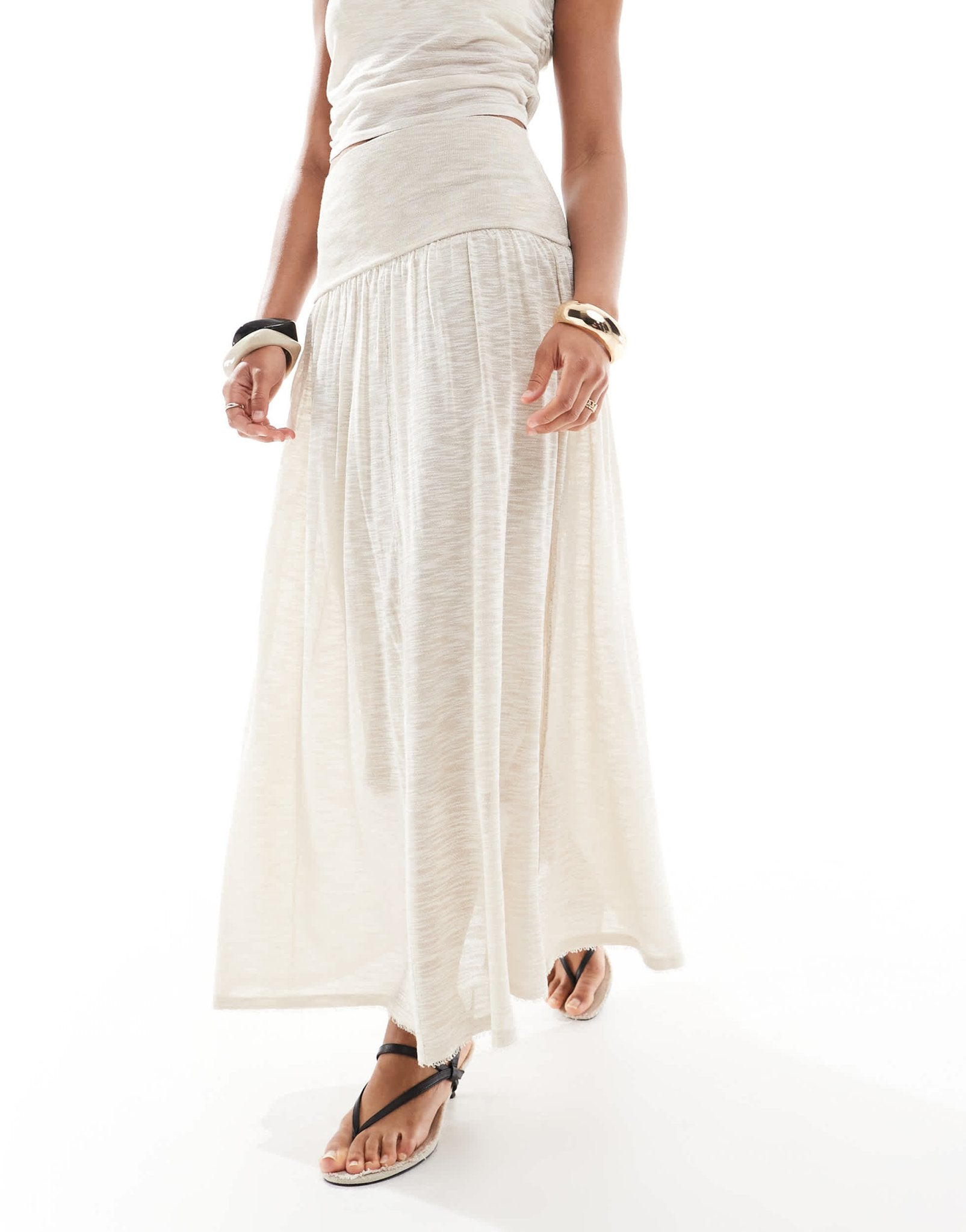 4th & Reckless knitted deep waistband drop waist maxi skirt co - ord in beige - ASOS Sample Sale EU Store