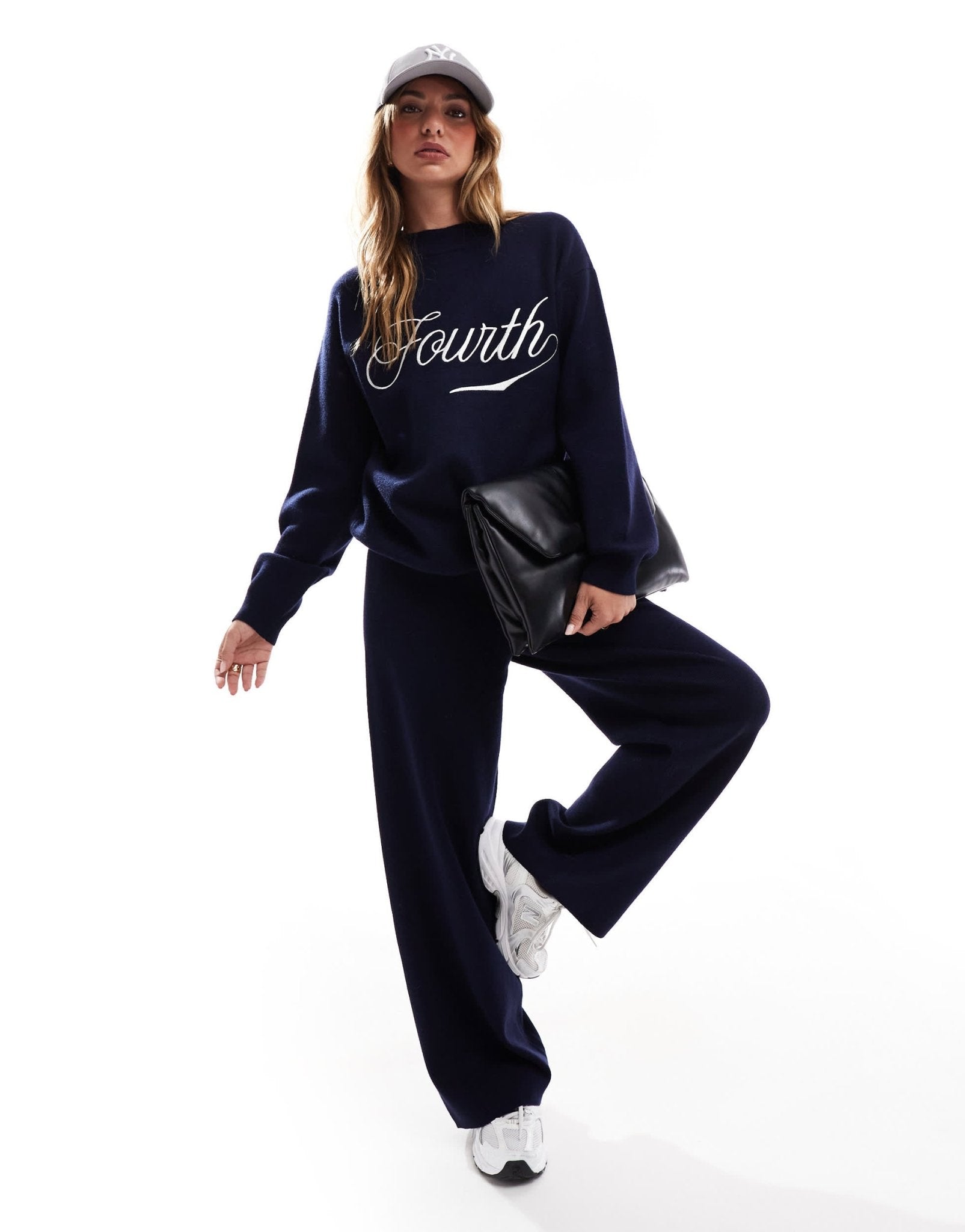 4th & Reckless knitted high neck embroidered logo jumper co - ord in navy - ASOS Sample Sale EU Store
