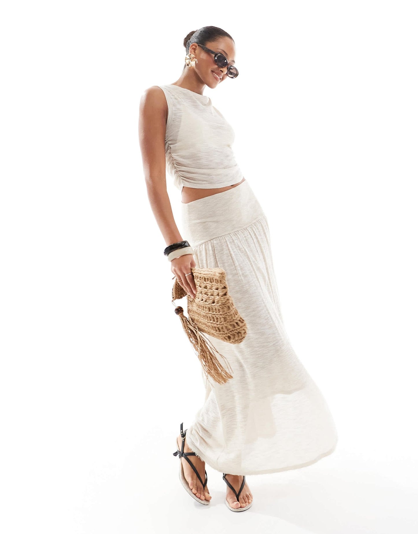4th & Reckless knitted slash neck crop top co - ord in beige - ASOS Sample Sale EU Store
