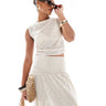 4th & Reckless knitted slash neck crop top co-ord in beige