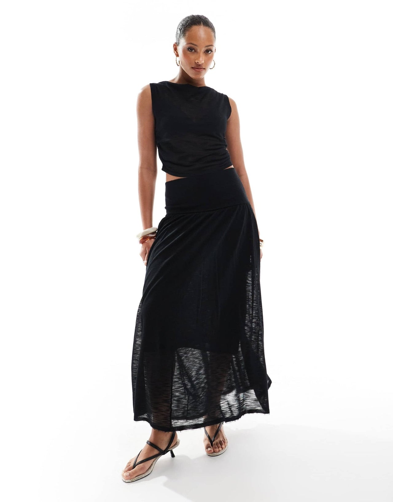 4th & Reckless knitted slash neck crop top co - ord in black - ASOS Sample Sale EU Store
