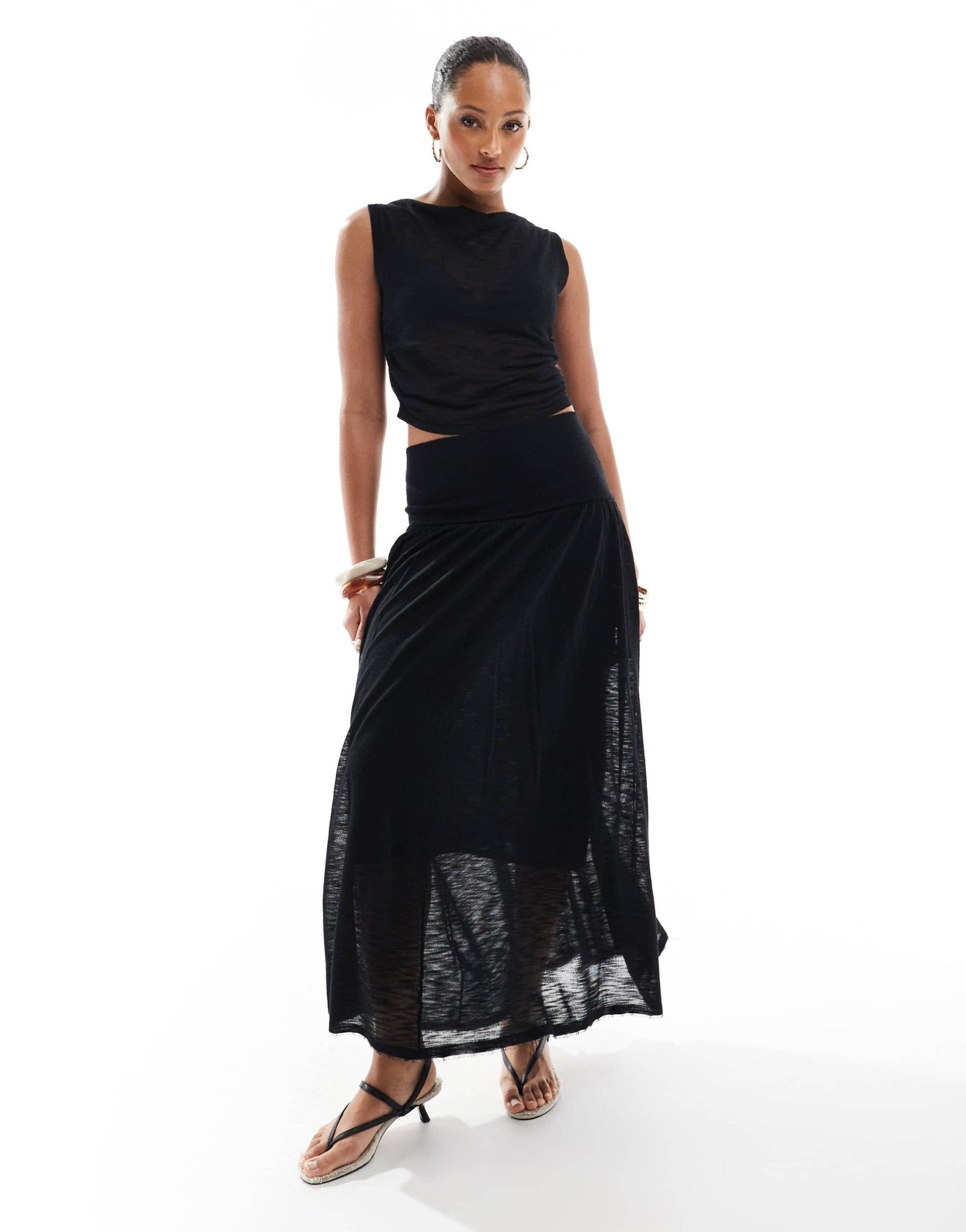 4th & Reckless knitted slash neck crop top co - ord in black - ASOS Sample Sale EU Store