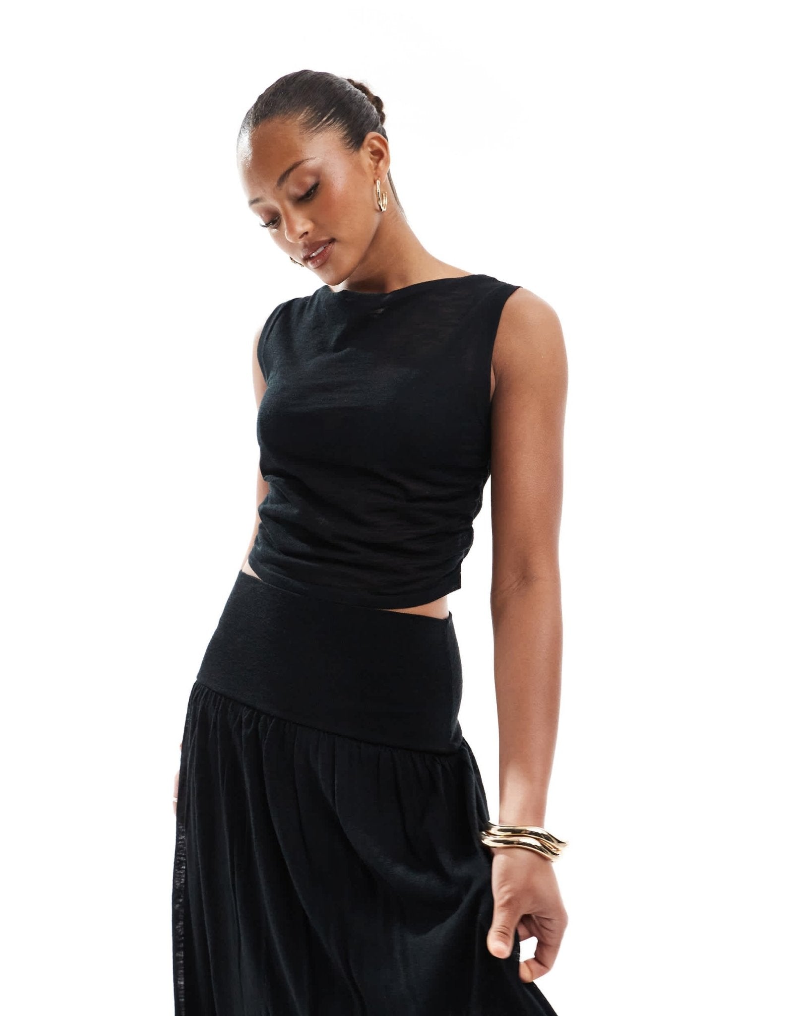 4th & Reckless knitted slash neck crop top co - ord in black - ASOS Sample Sale EU Store