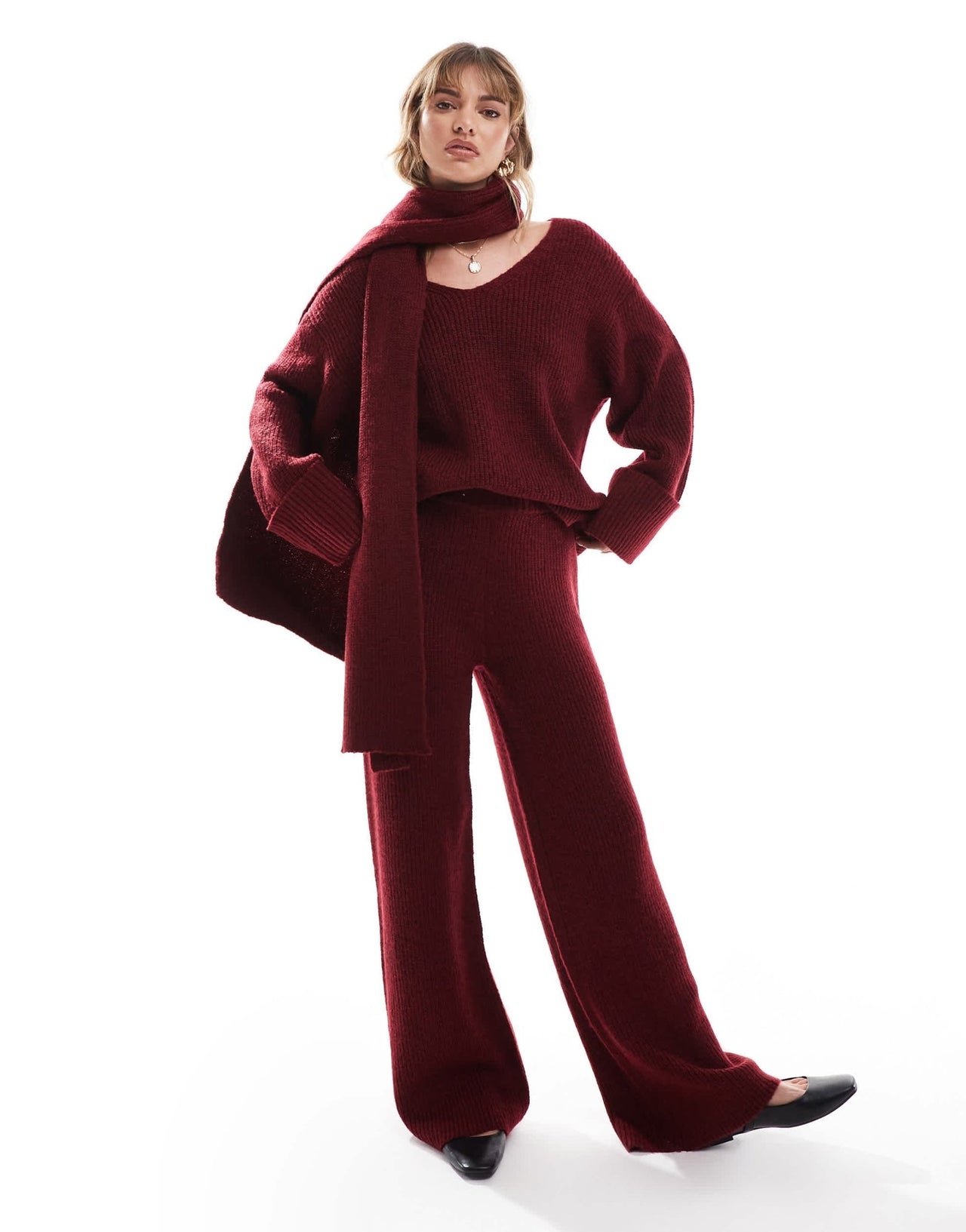 4th & Reckless knitted wide leg trousers co - ord in burgundy - ASOS Sample Sale EU Store