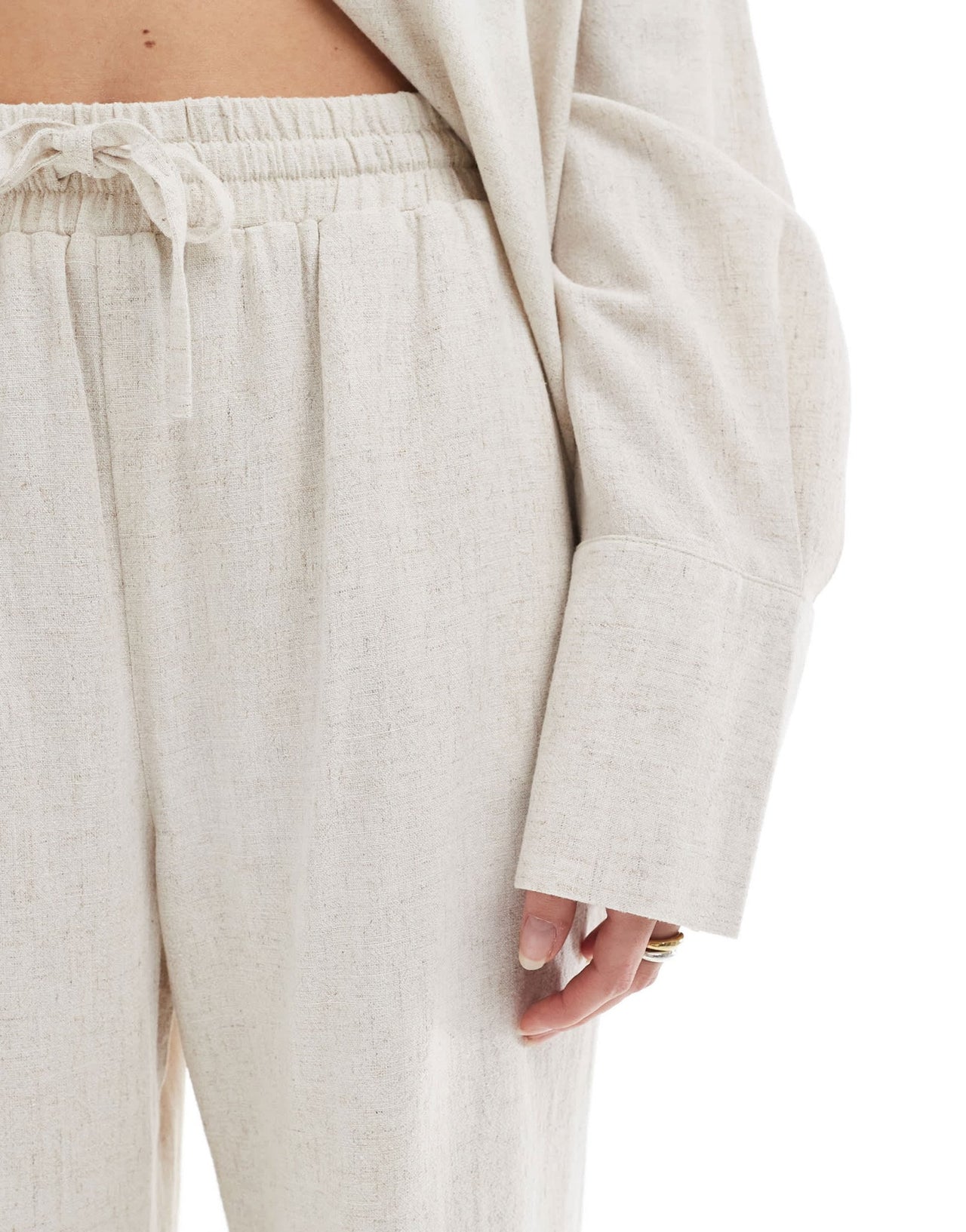 4th & Reckless linen blend tie waist wide leg trouser co - ord in beige - ASOS Sample Sale EU Store