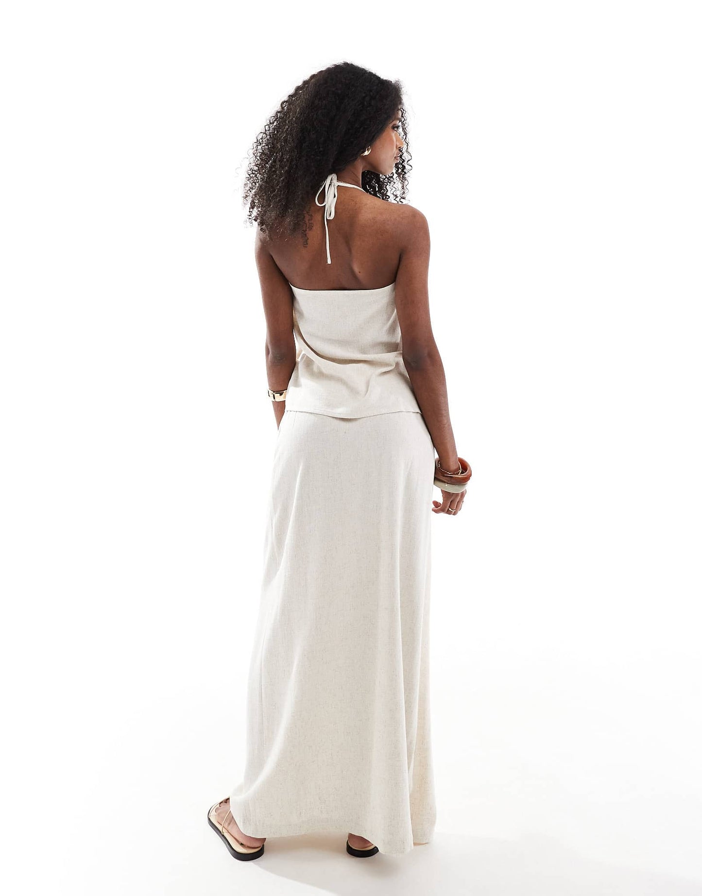 4th & Reckless linen blend wrap maxi beach skirt co - ord in beige - ASOS Sample Sale EU Store