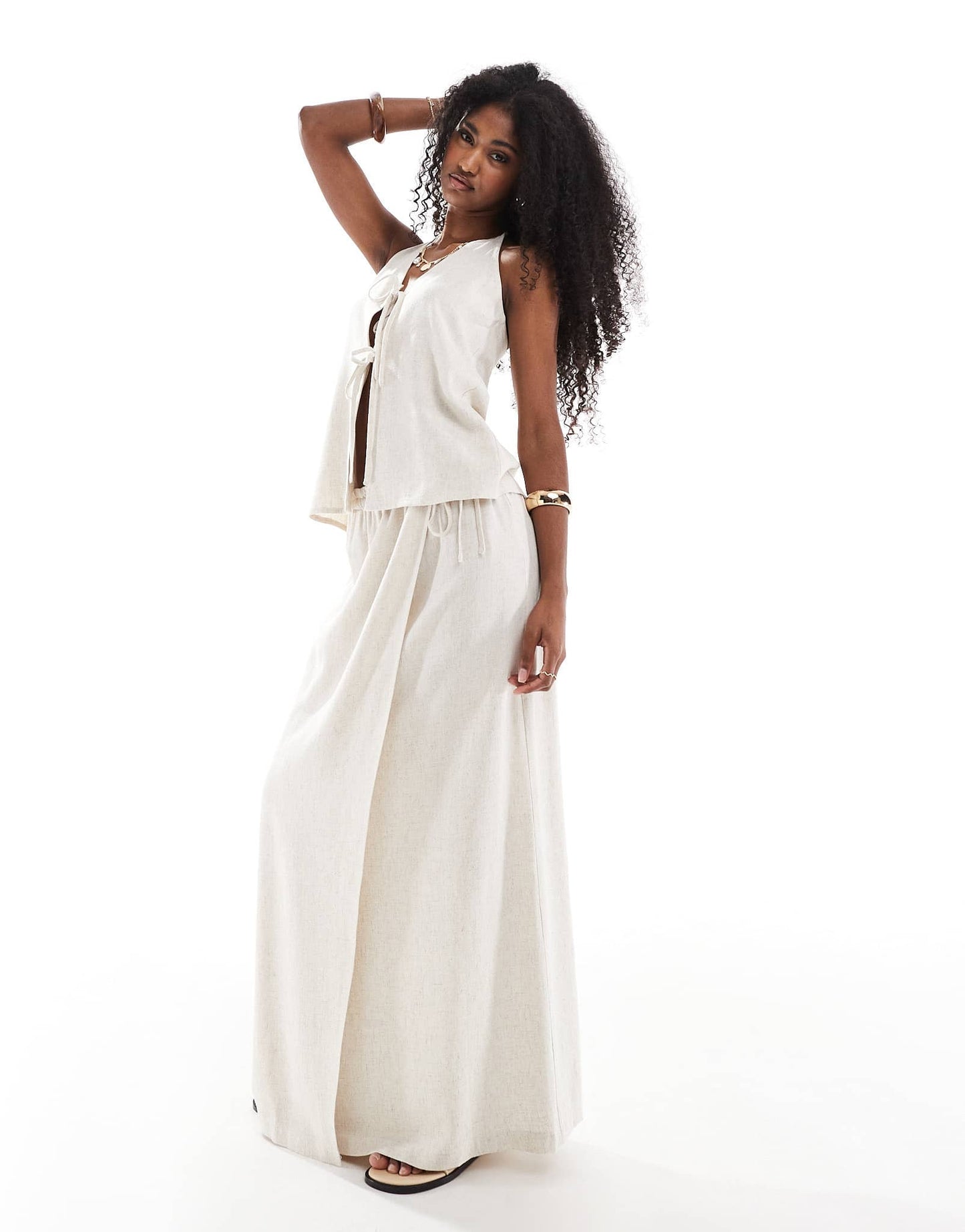 4th & Reckless linen blend wrap maxi beach skirt co - ord in beige - ASOS Sample Sale EU Store