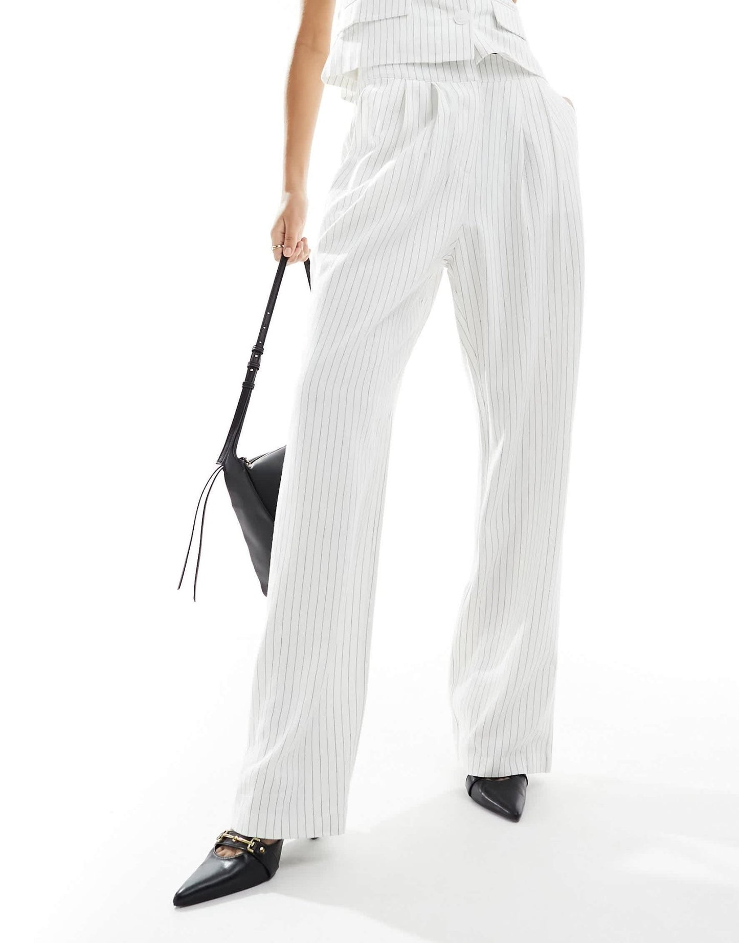 4th & Reckless linen look straight leg trousers co - ord in white pinstripe - ASOS Sample Sale EU Store