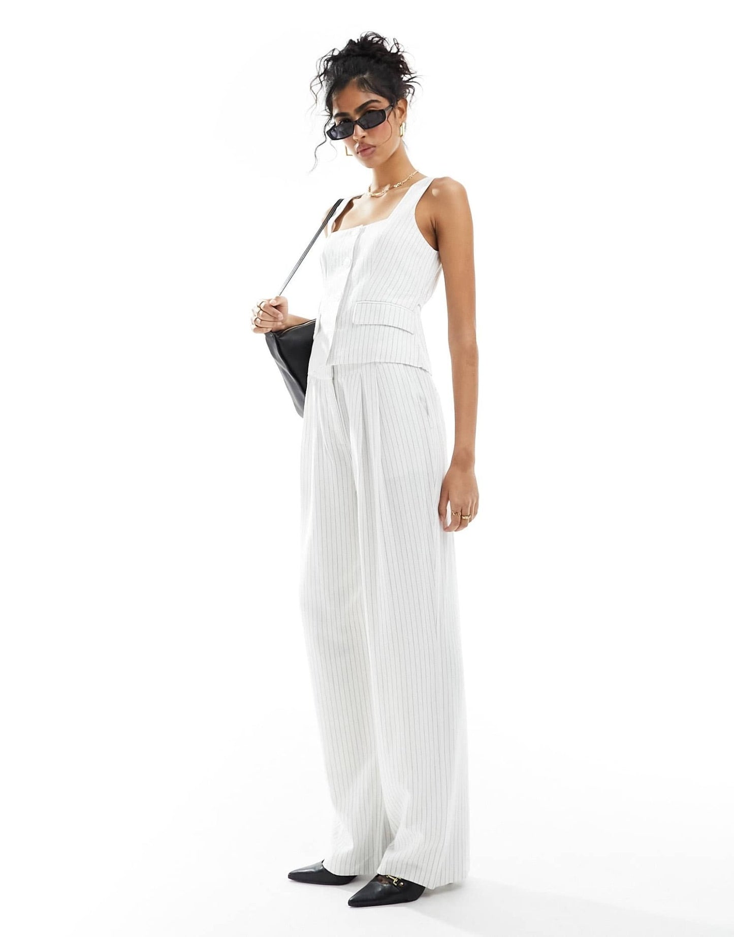 4th & Reckless linen look straight leg trousers co - ord in white pinstripe - ASOS Sample Sale EU Store
