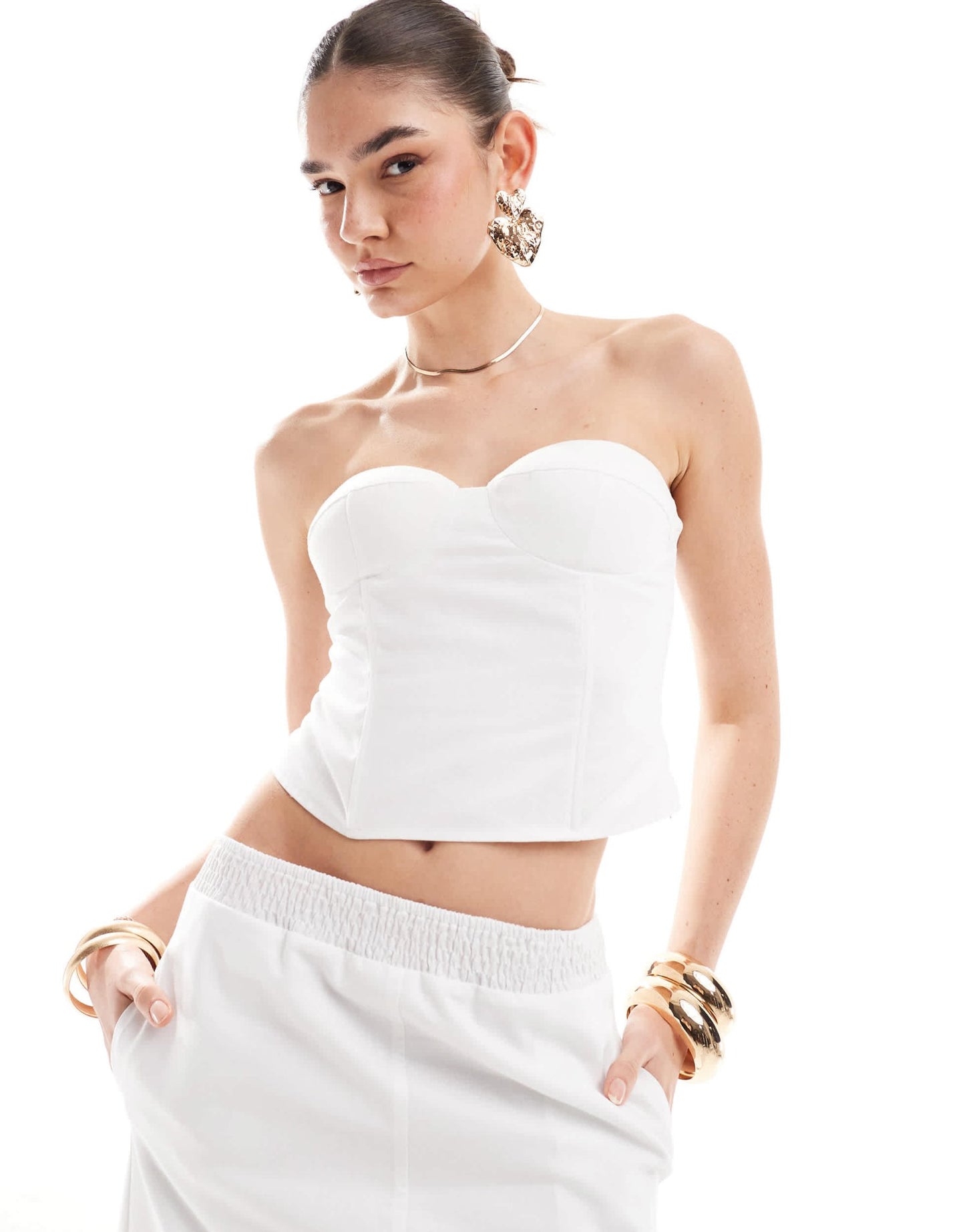 4th & Reckless linen look sweetheart neck bandeau corset top co - ord in white - ASOS Sample Sale EU Store