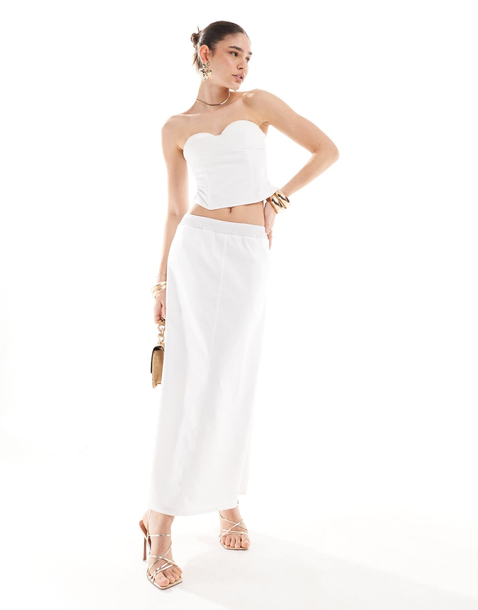 4th & Reckless linen look sweetheart neck bandeau corset top co - ord in white - ASOS Sample Sale EU Store