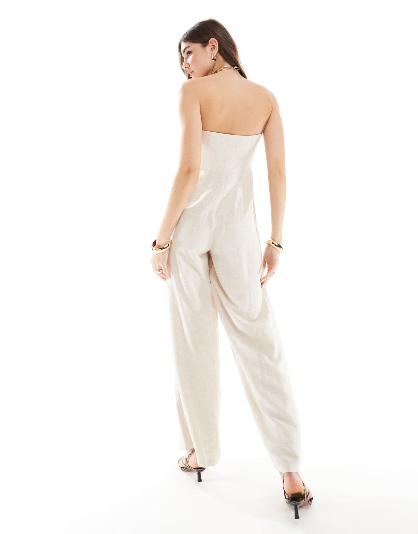 4th & Reckless linen mix bandeau wide leg jumpsuit in beige - ASOS Sample Sale EU Store