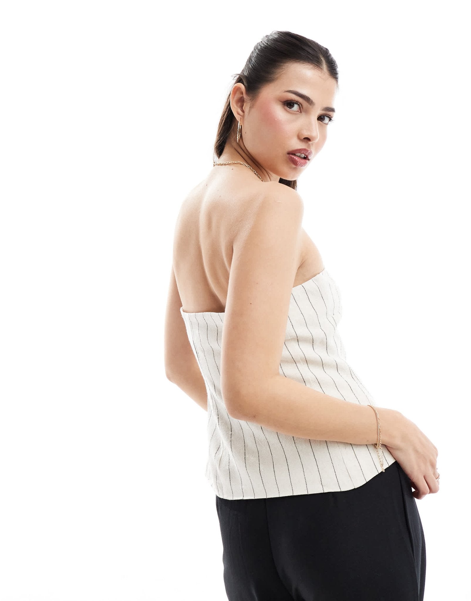 4th & Reckless linen striped bandeau top in beige - ASOS Sample Sale EU Store