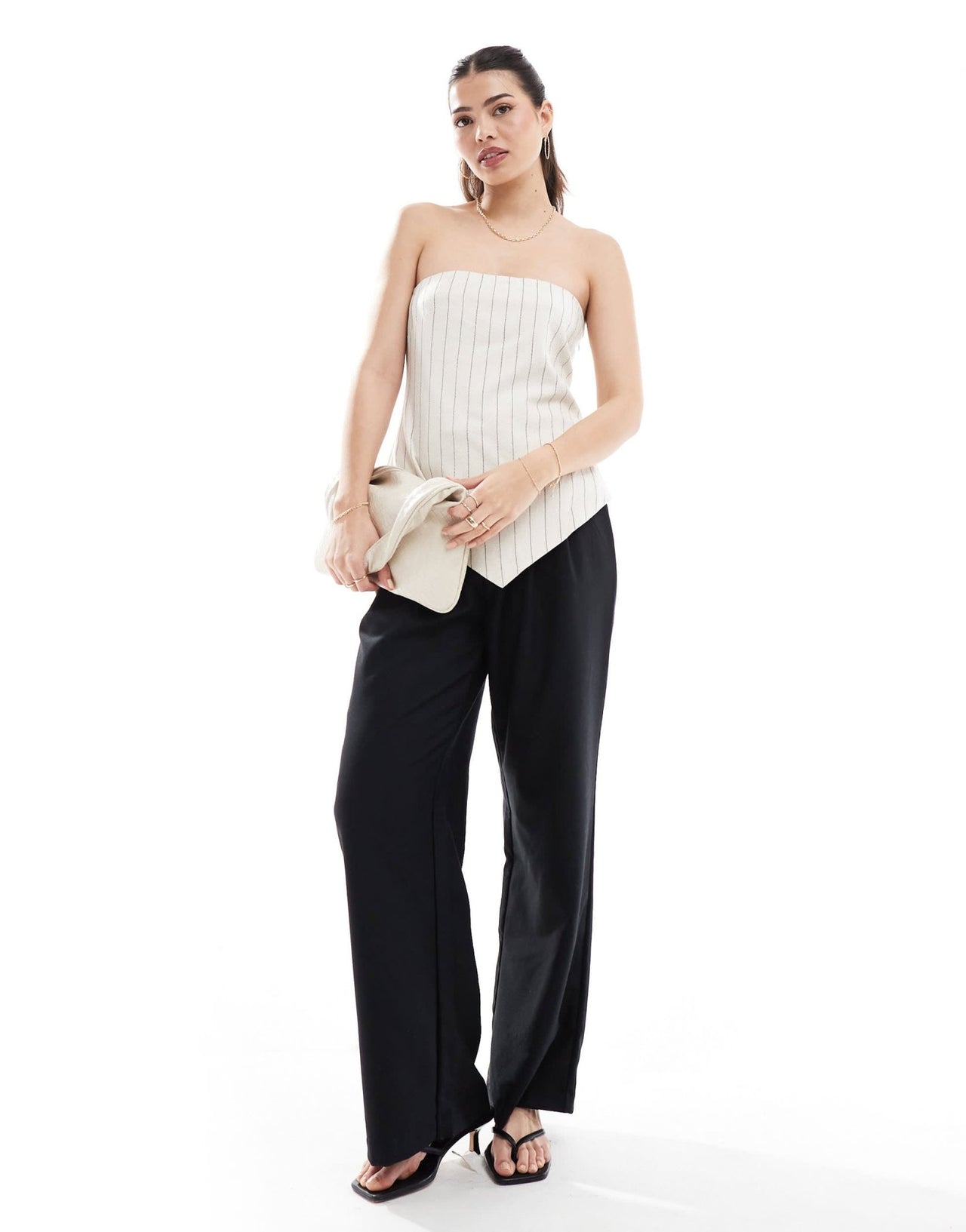 4th & Reckless linen striped bandeau top in beige - ASOS Sample Sale EU Store