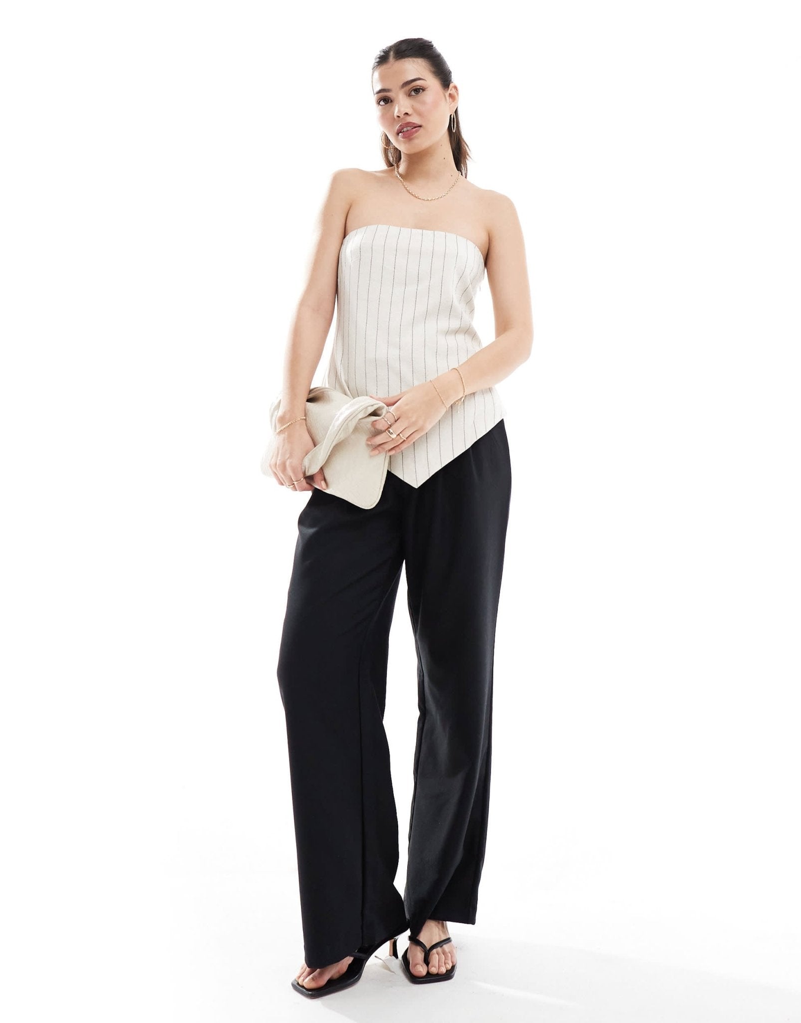 4th & Reckless linen striped bandeau top in beige - ASOS Sample Sale EU Store