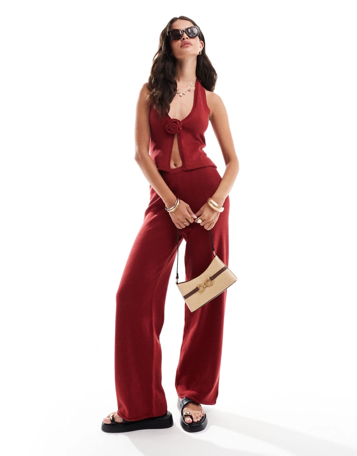 4th & Reckless maribel fine gauge knit trouser co - ord in red - ASOS Sample Sale EU Store