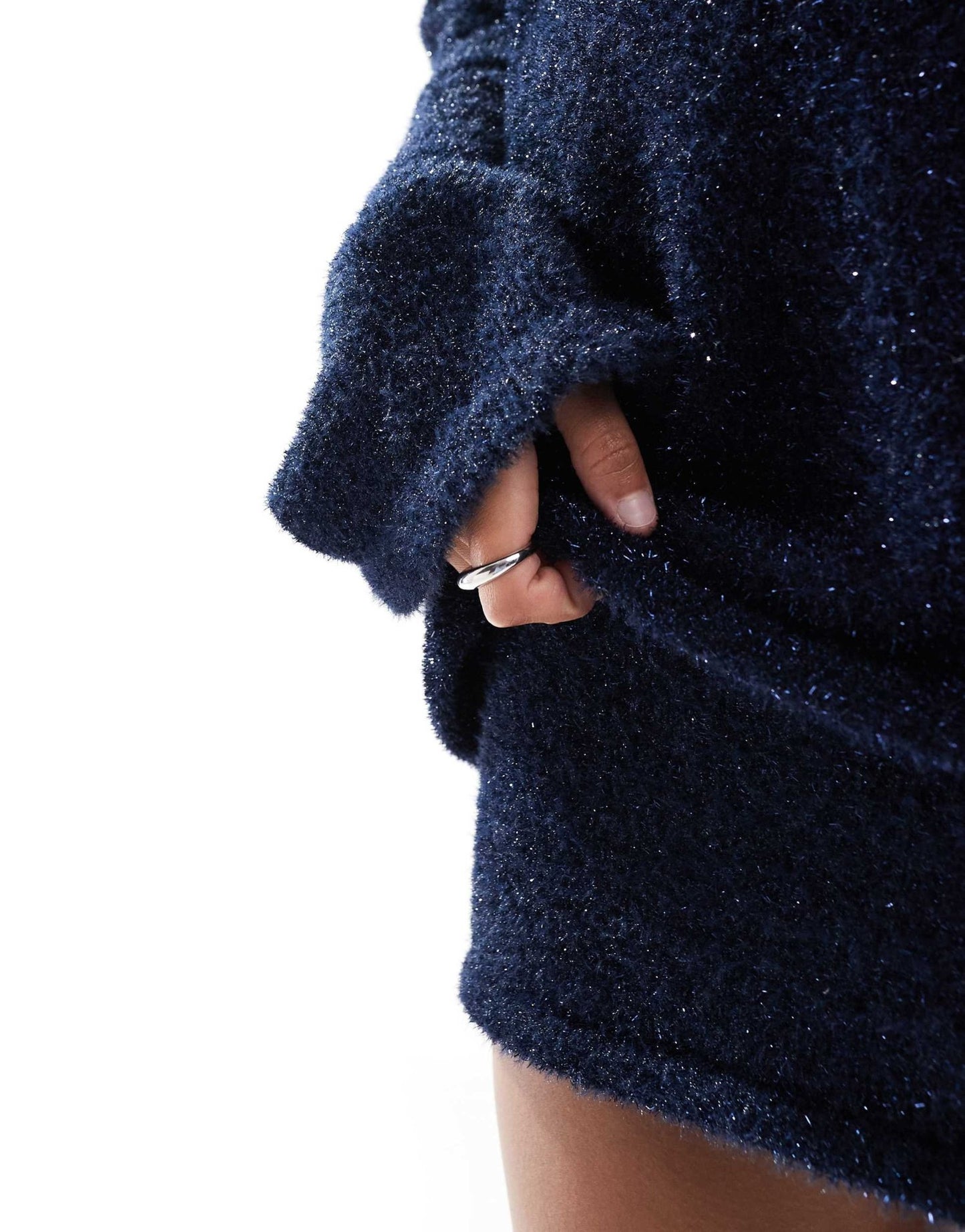 4th & Reckless metallic tinsel v neck jumper co - ord in navy - ASOS Sample Sale EU Store