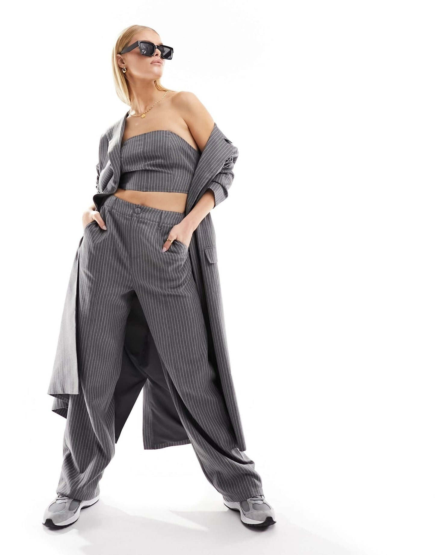 4th & Reckless myra corset top co - ord in grey pinstripe - ASOS Sample Sale EU Store