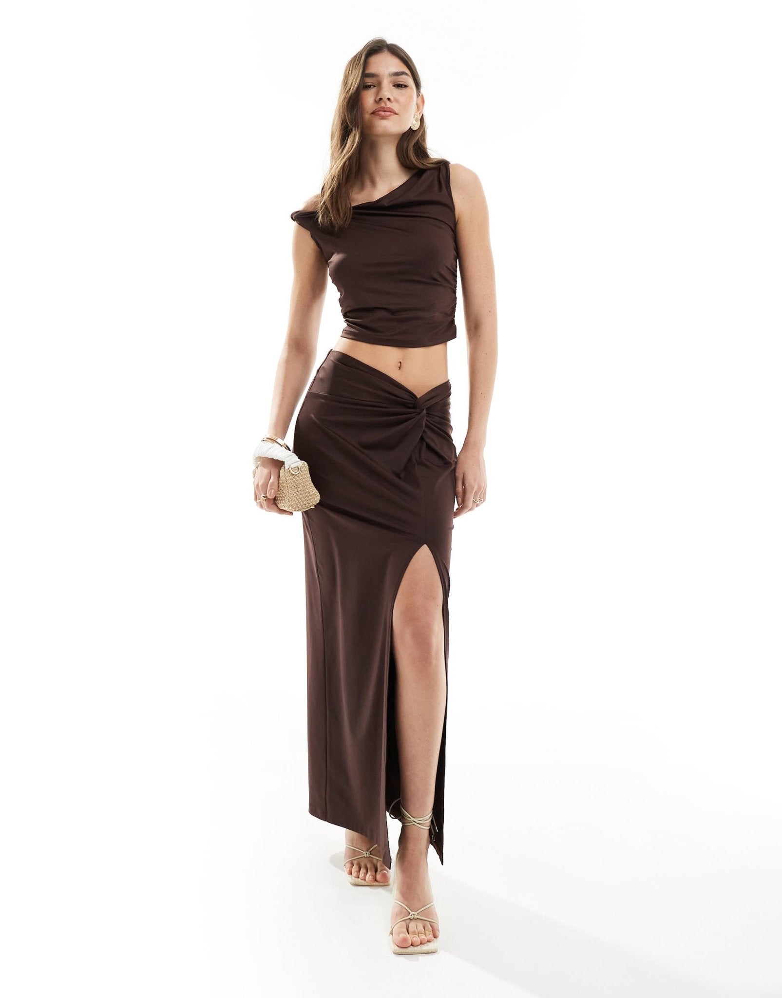 4th & Reckless off shoulder top co - ord in brown - ASOS Sample Sale EU Store