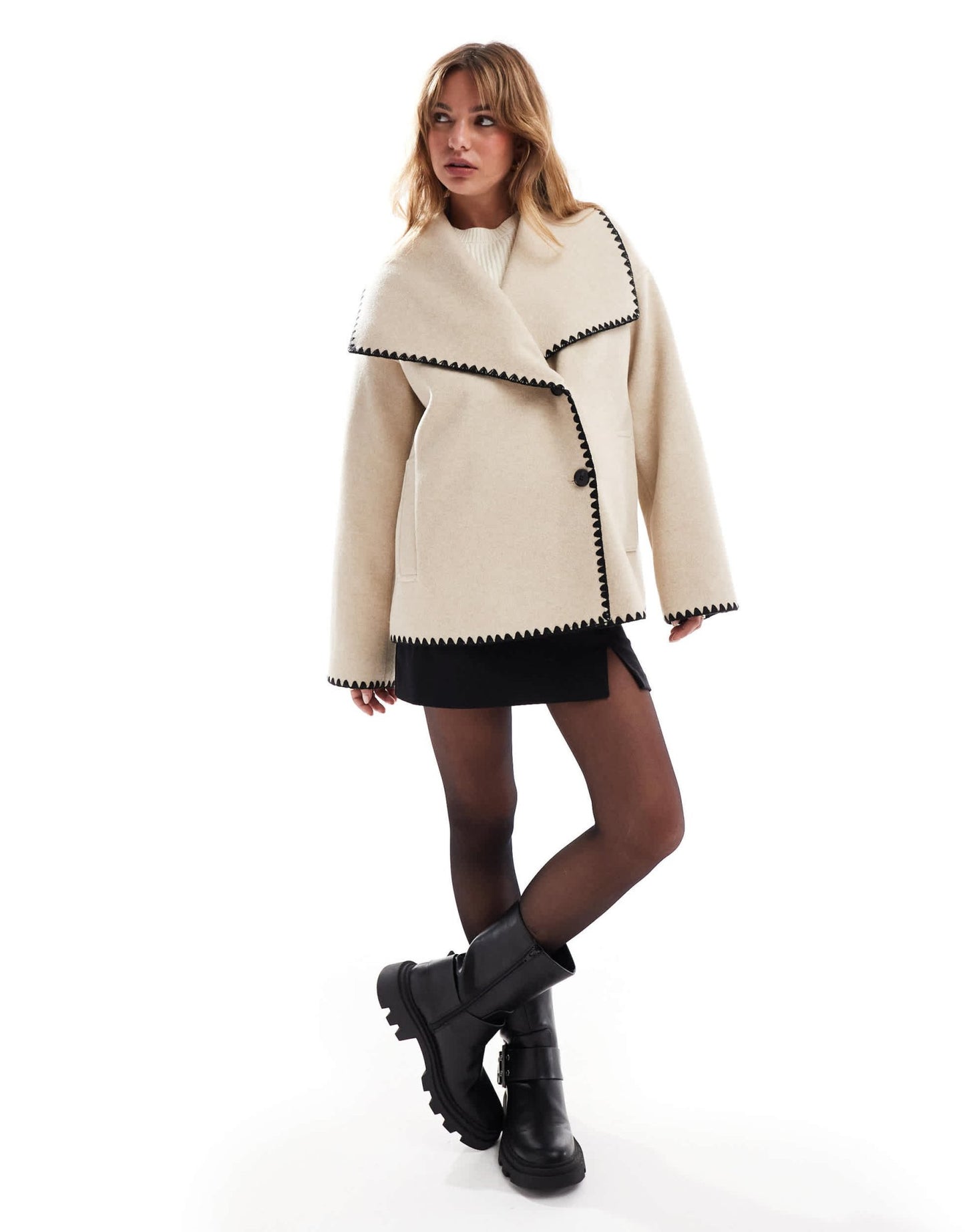4th & Reckless oversized lapel jacket with contrast stitch in camel - ASOS Sample Sale EU Store