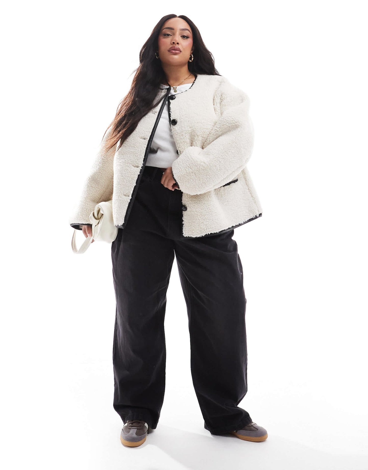 4th & Reckless Plus exclusive button detail faux shearling jacket in cream - ASOS Sample Sale EU Store