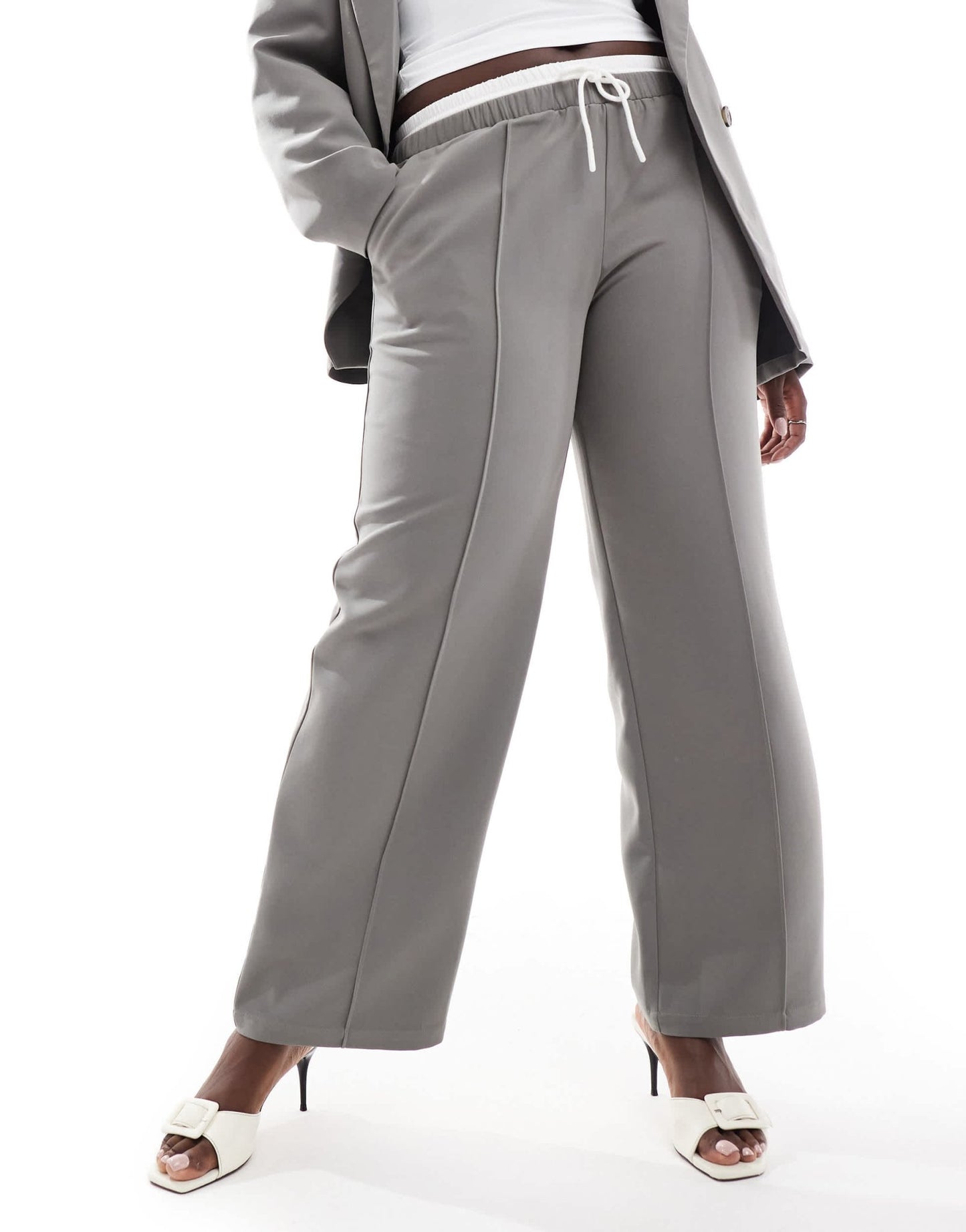 4th & Reckless Plus exclusive tailored straight leg drawstring contrast waistband trouser co - ord in charcoal - ASOS Sample Sale EU Store