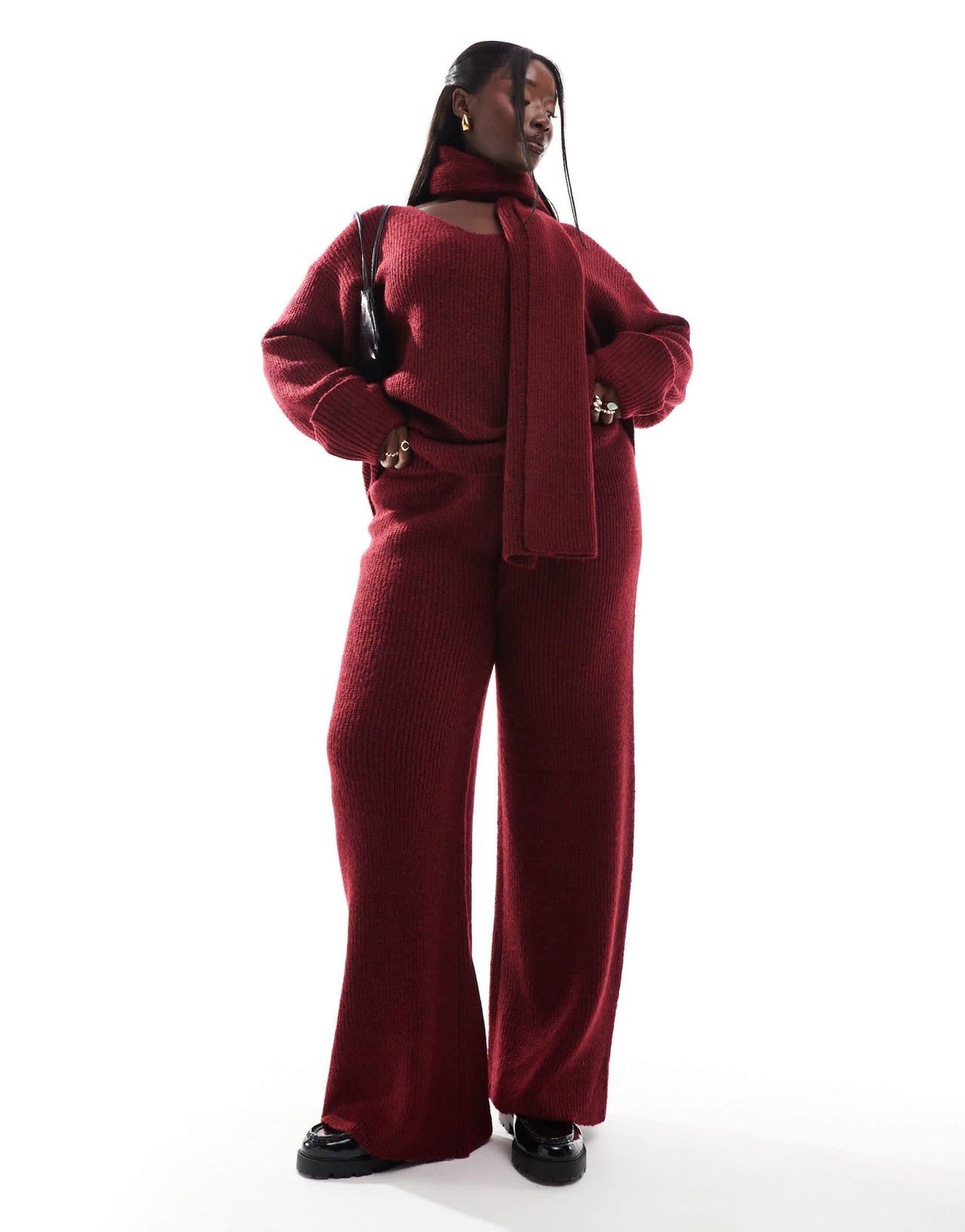 4th & Reckless Plus knitted wide leg trousers co - ord in burgundy - ASOS Sample Sale EU Store