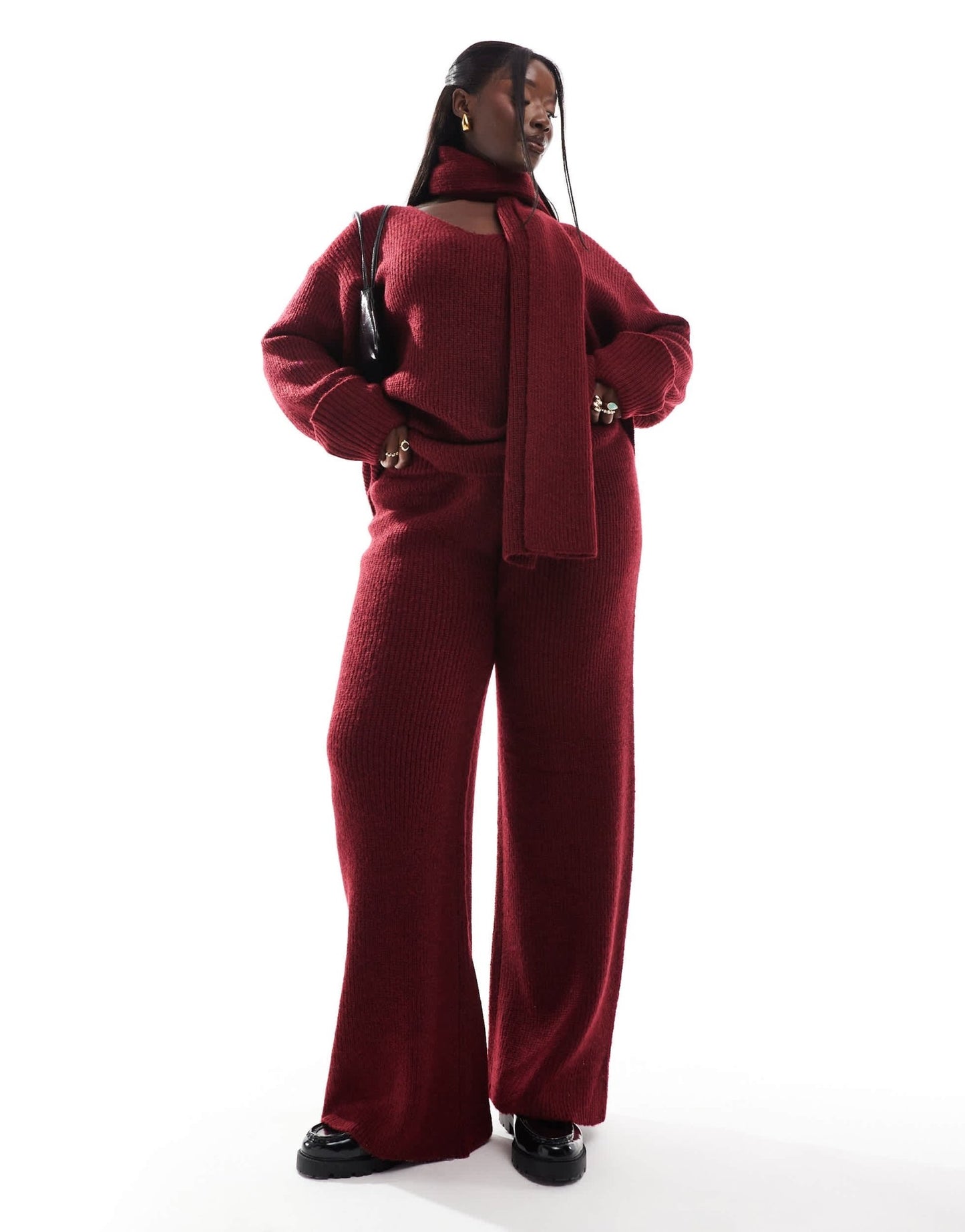 4th & Reckless Plus knitted wide leg trousers co - ord in burgundy - ASOS Sample Sale EU Store