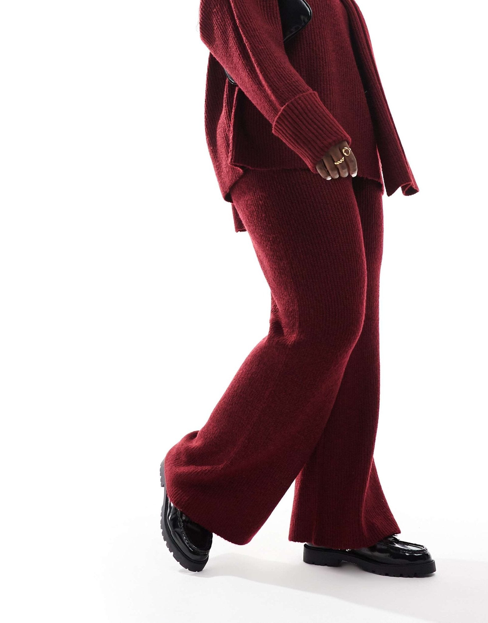 4th & Reckless Plus knitted wide leg trousers co - ord in burgundy - ASOS Sample Sale EU Store