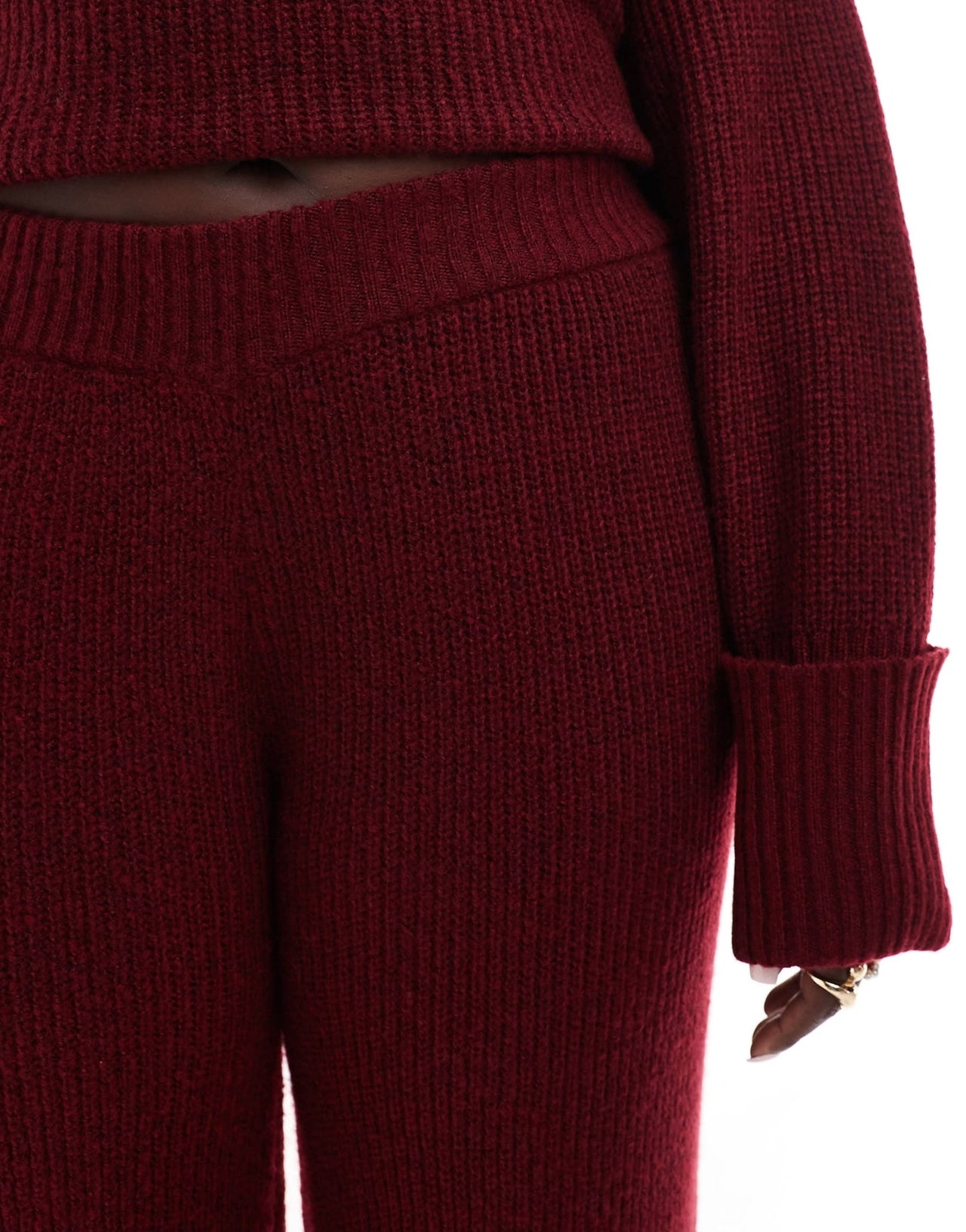4th & Reckless Plus knitted wide leg trousers co - ord in burgundy - ASOS Sample Sale EU Store