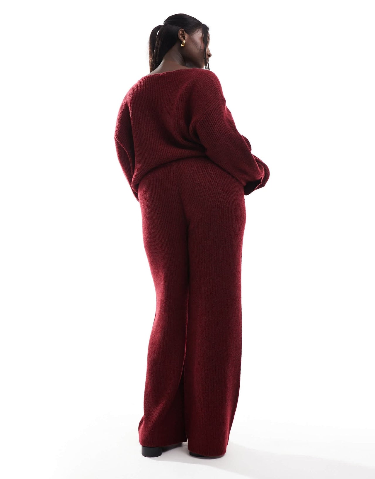 4th & Reckless Plus knitted wide leg trousers co - ord in burgundy - ASOS Sample Sale EU Store