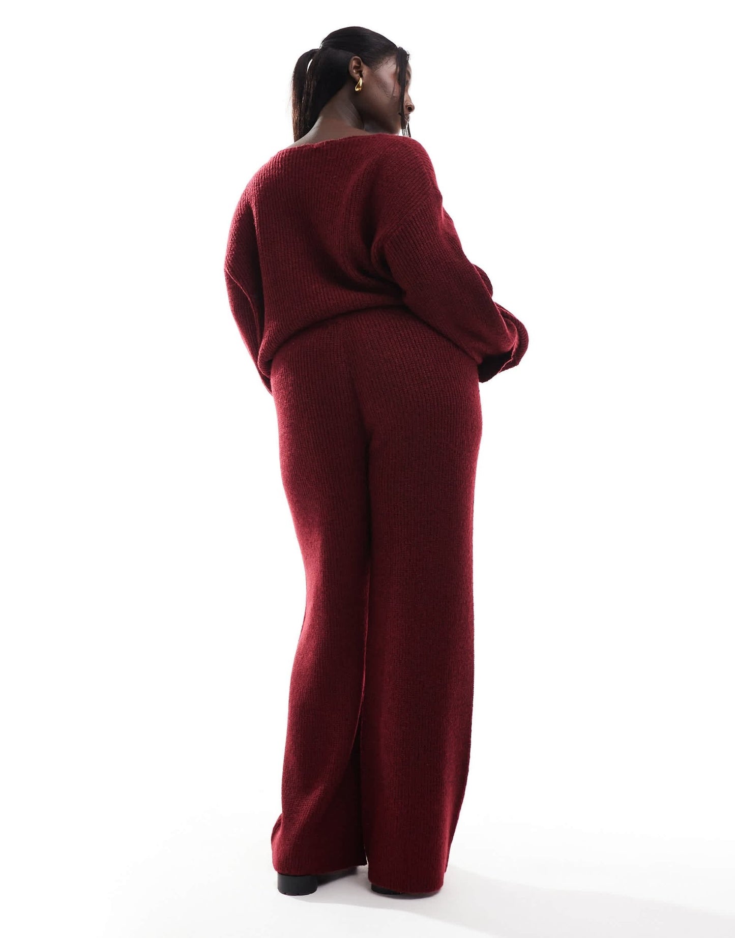 4th & Reckless Plus knitted wide leg trousers co - ord in burgundy - ASOS Sample Sale EU Store