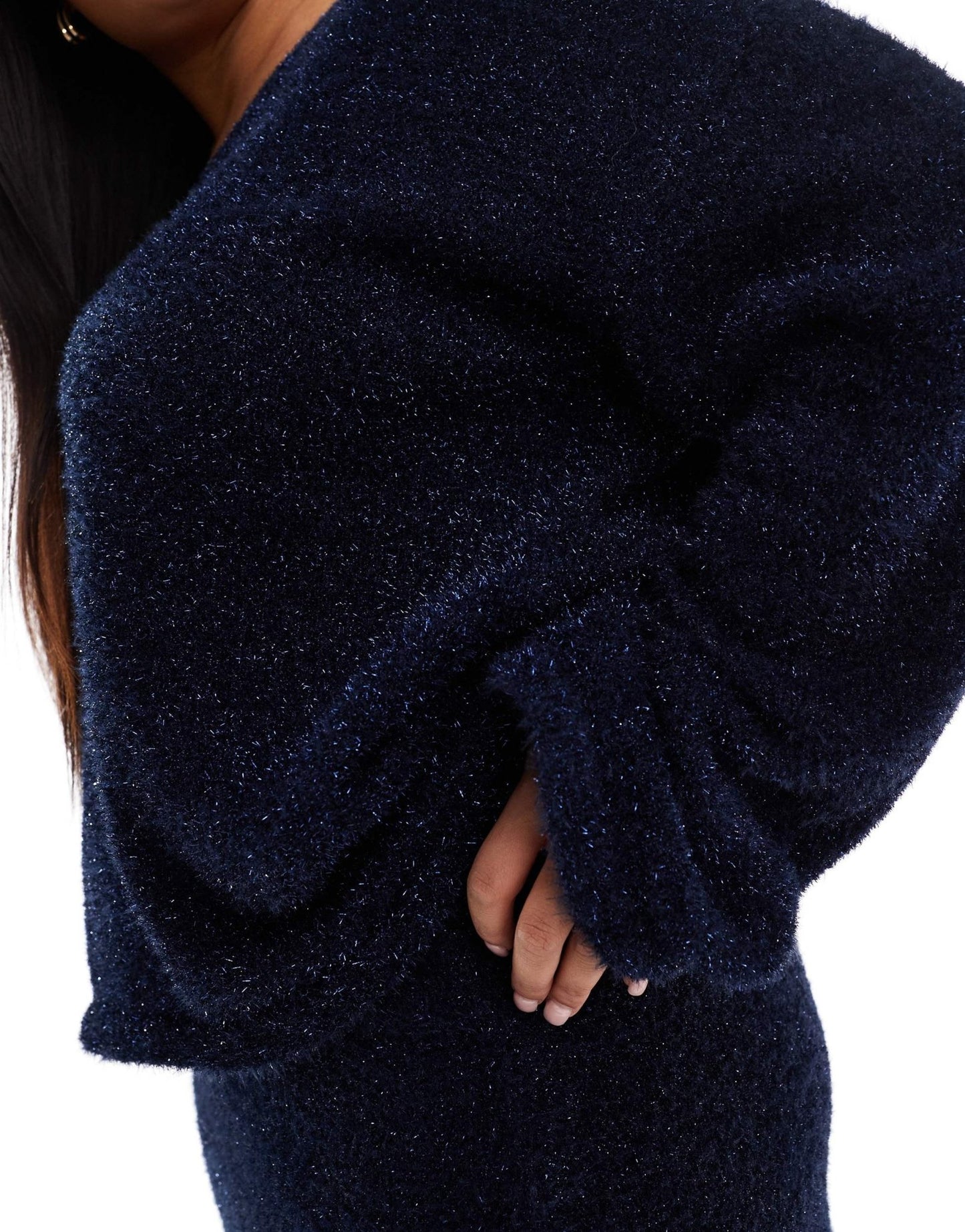 4th & Reckless Plus metallic tinsel v neck jumper co - ord in navy - ASOS Sample Sale EU Store