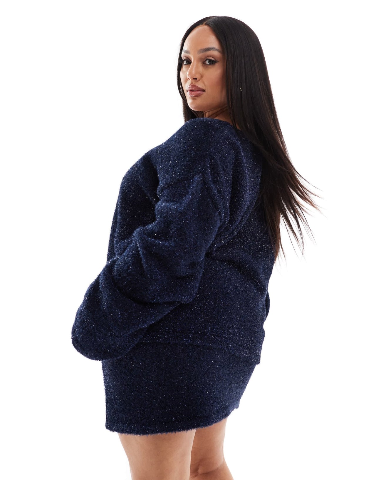 4th & Reckless Plus metallic tinsel v neck jumper co - ord in navy - ASOS Sample Sale EU Store