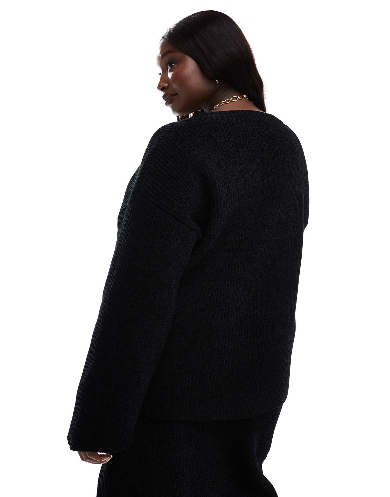 4th & Reckless Plus ribbed knit v neck oversized jumper co - ord in black - ASOS Sample Sale EU Store