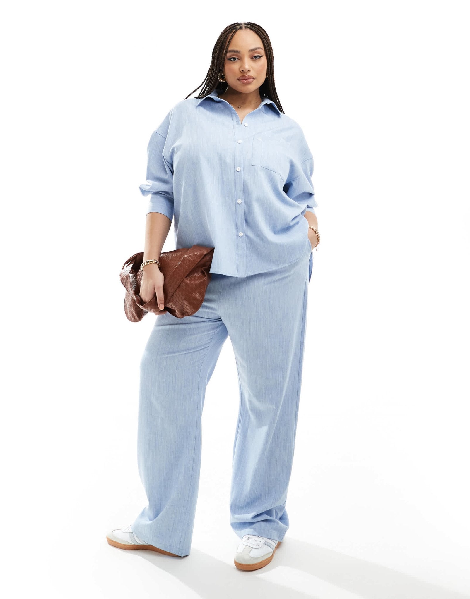 4th & Reckless Plus wide leg drawstring waist trousers co - ord in light blue - ASOS Sample Sale EU Store