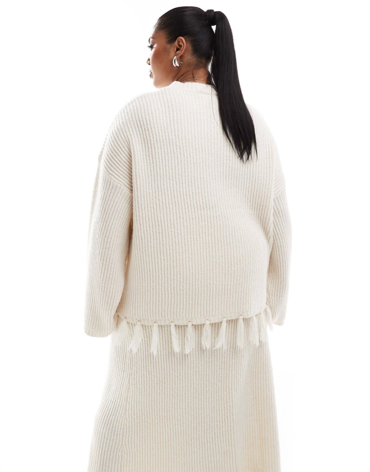4th & Reckless Plus wool mix tassel edge wide sleeve jumper co - ord in cream - ASOS Sample Sale EU Store