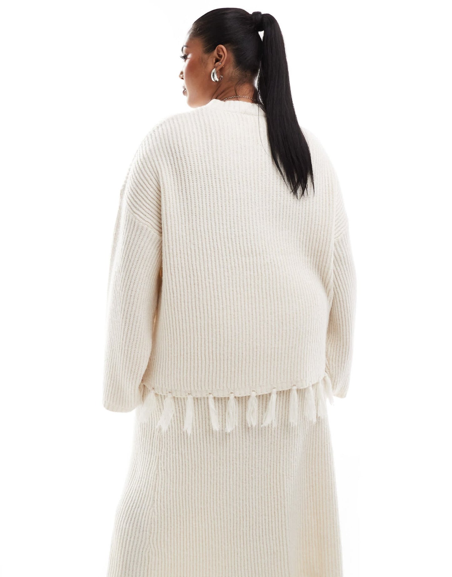 4th & Reckless Plus wool mix tassel edge wide sleeve jumper co - ord in cream - ASOS Sample Sale EU Store
