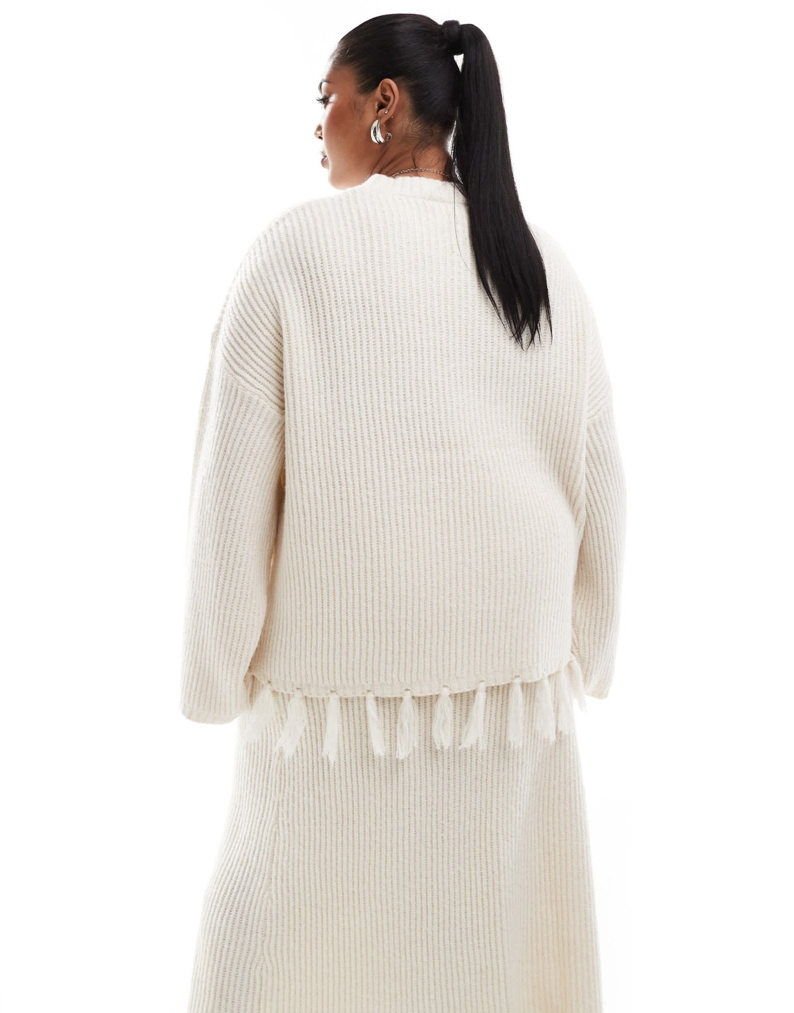 4th & Reckless Plus wool mix tassel edge wide sleeve jumper co - ord in cream - ASOS Sample Sale EU Store