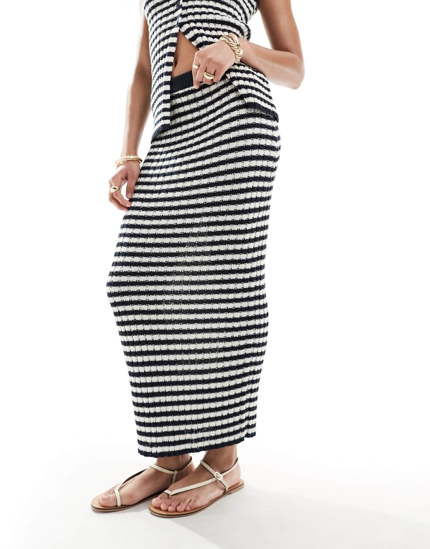 4th & Reckless ravello knit beach skirt co - ord in navy stripe - ASOS Sample Sale EU Store