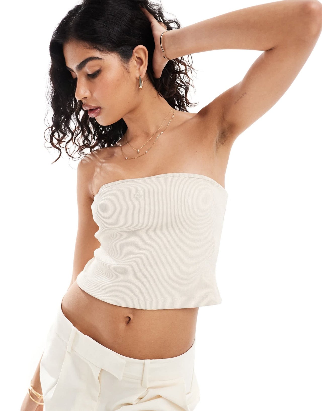 4th & Reckless ribbed bandeau logo detail top in beige - ASOS Sample Sale EU Store