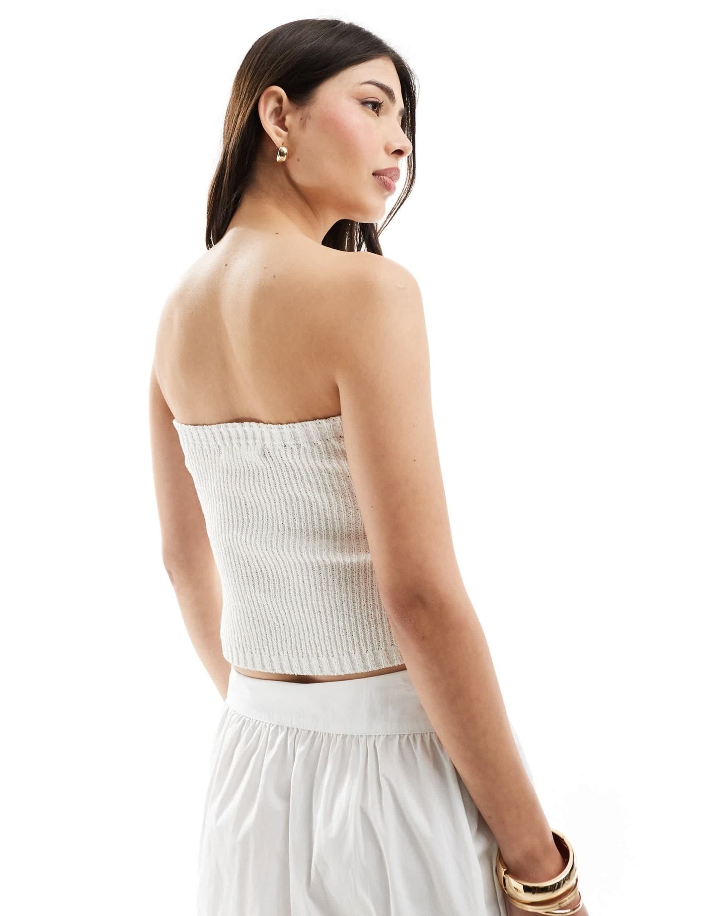 4th & Reckless ribbed knit bandeau gold button detail top in off white - ASOS Sample Sale EU Store