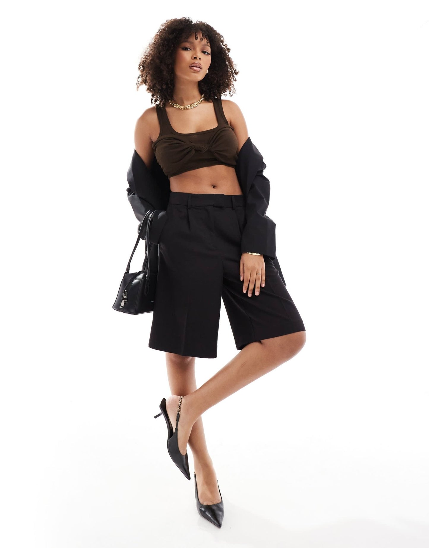 4th & Reckless ribbed knot detail cropped top in brown - ASOS Sample Sale EU Store