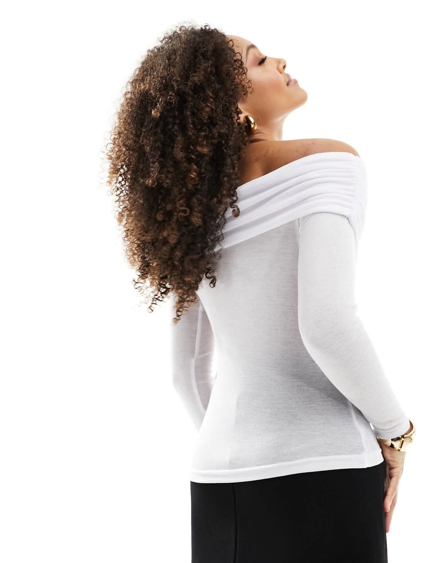 4th & Reckless ruched fold detail bardot long sleeve top in white - ASOS Sample Sale EU Store