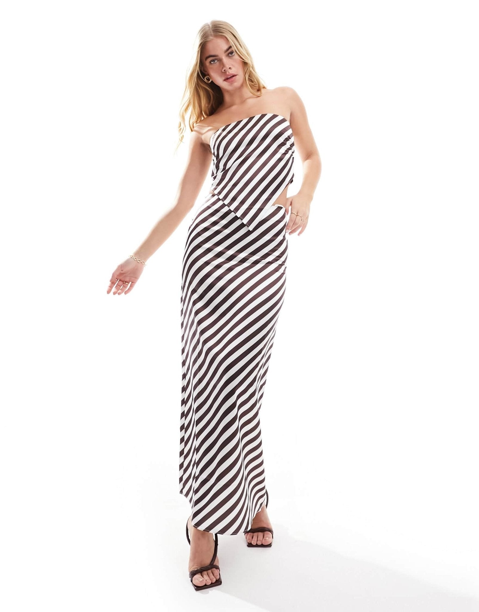 4th & Reckless satin scarf top co - ord in cream and chocolate stripe - ASOS Sample Sale EU Store