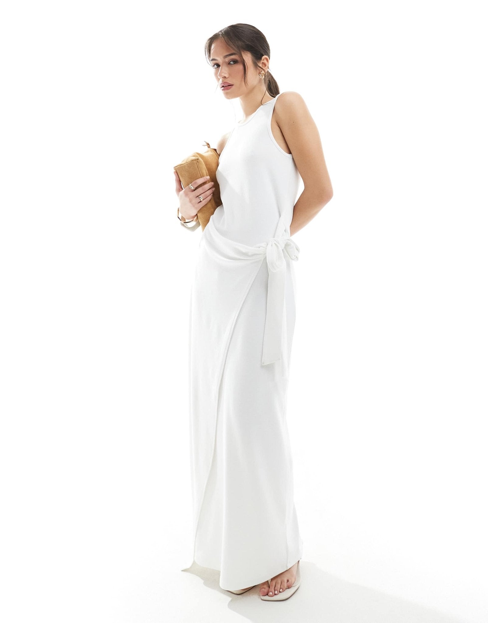 4th & Reckless sleeveless drape tie side maxi dress in white - ASOS Sample Sale EU Store