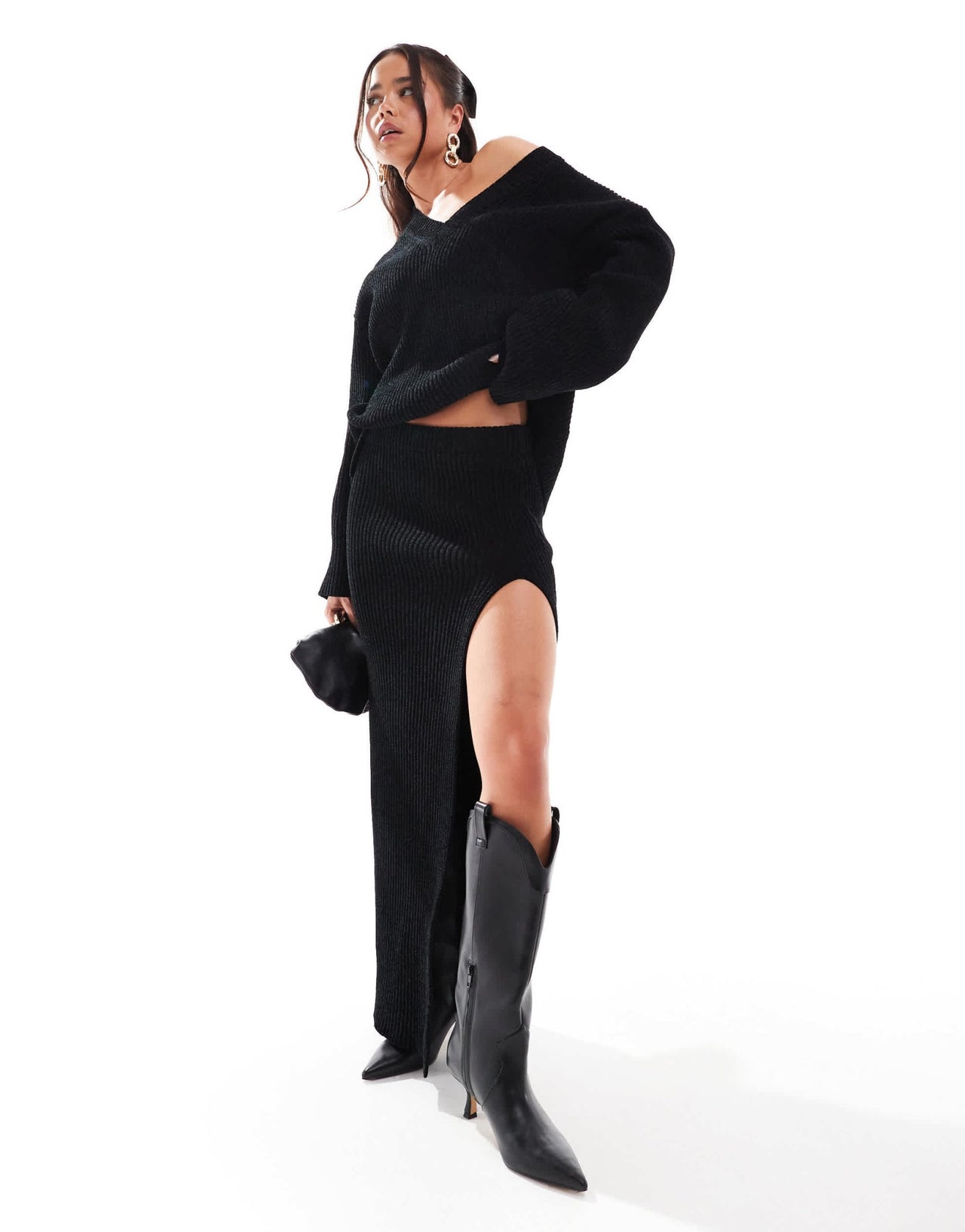 4th & Reckless soft rib v neck oversized jumper co - ord in black - ASOS Sample Sale EU Store