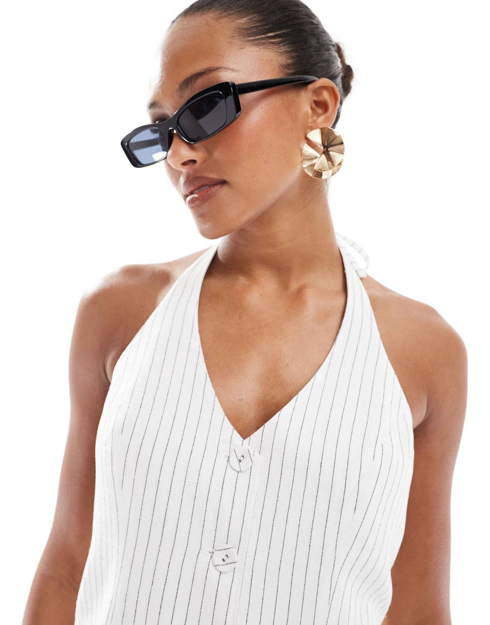 4th & Reckless tailored halterneck button through waistcoat co - ord in white pinstripe - ASOS Sample Sale EU Store